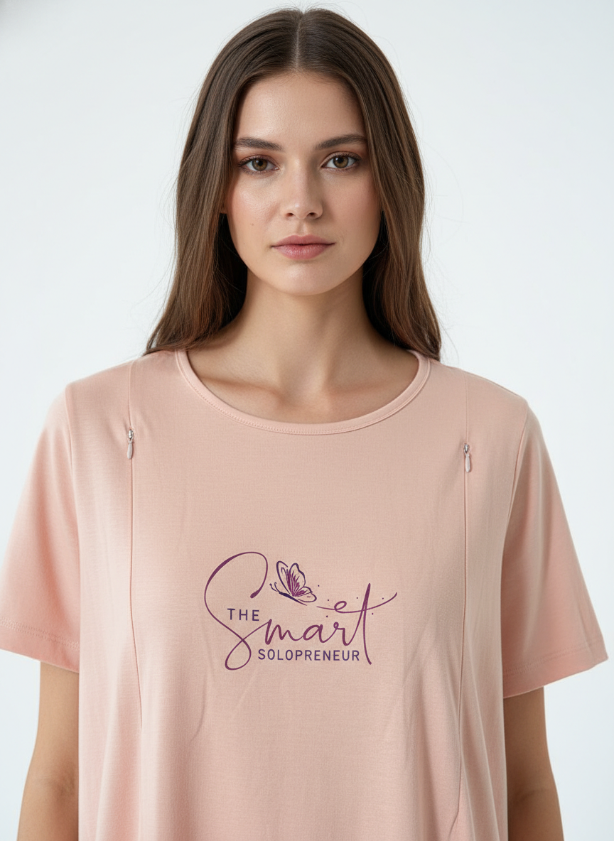Women Maternity Feeding Zip Lounge T-Shirt- Peach