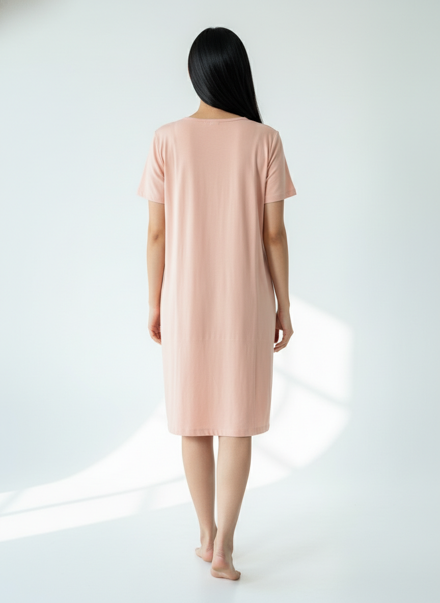 Women Maternity Feeding Zip Lounge T-Shirt- Peach