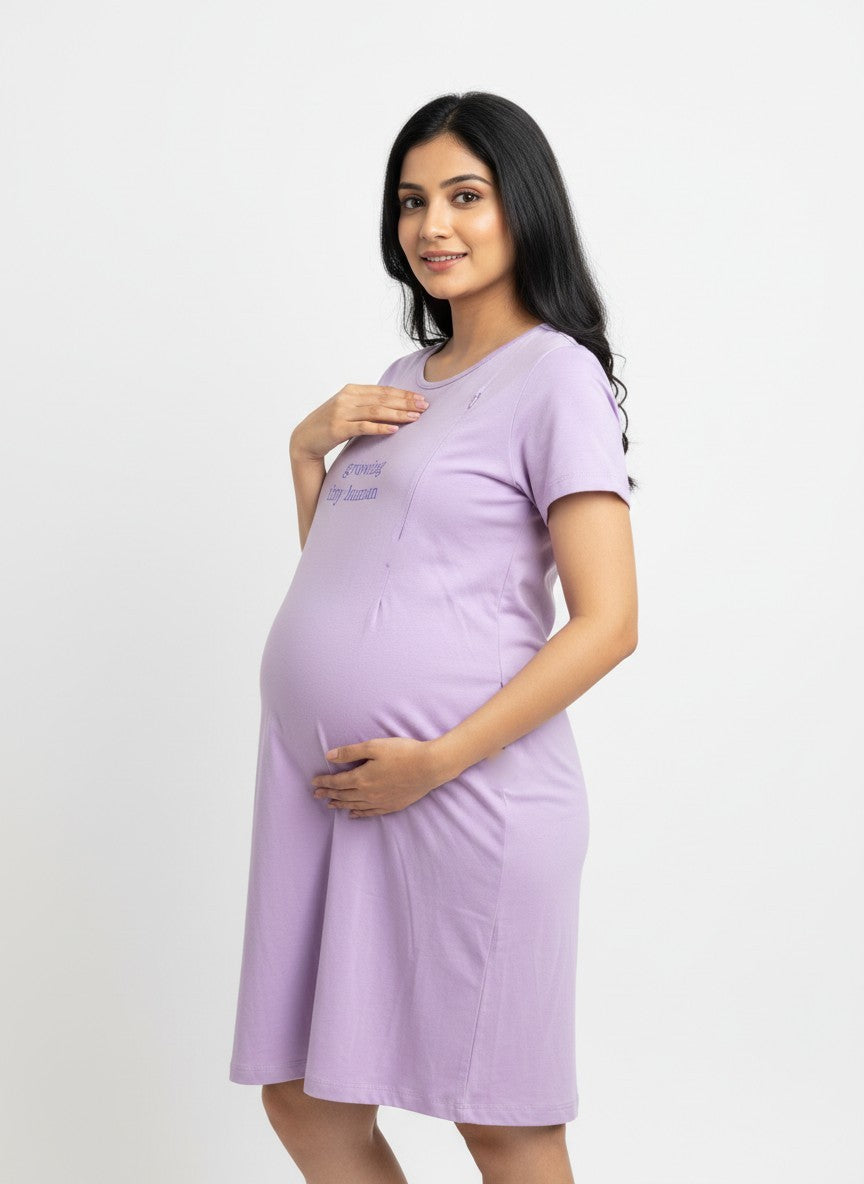 Pack of 3-Women Maternity Feeding Zip Lounge T-Shirt-Peach, Yellow, Lavender