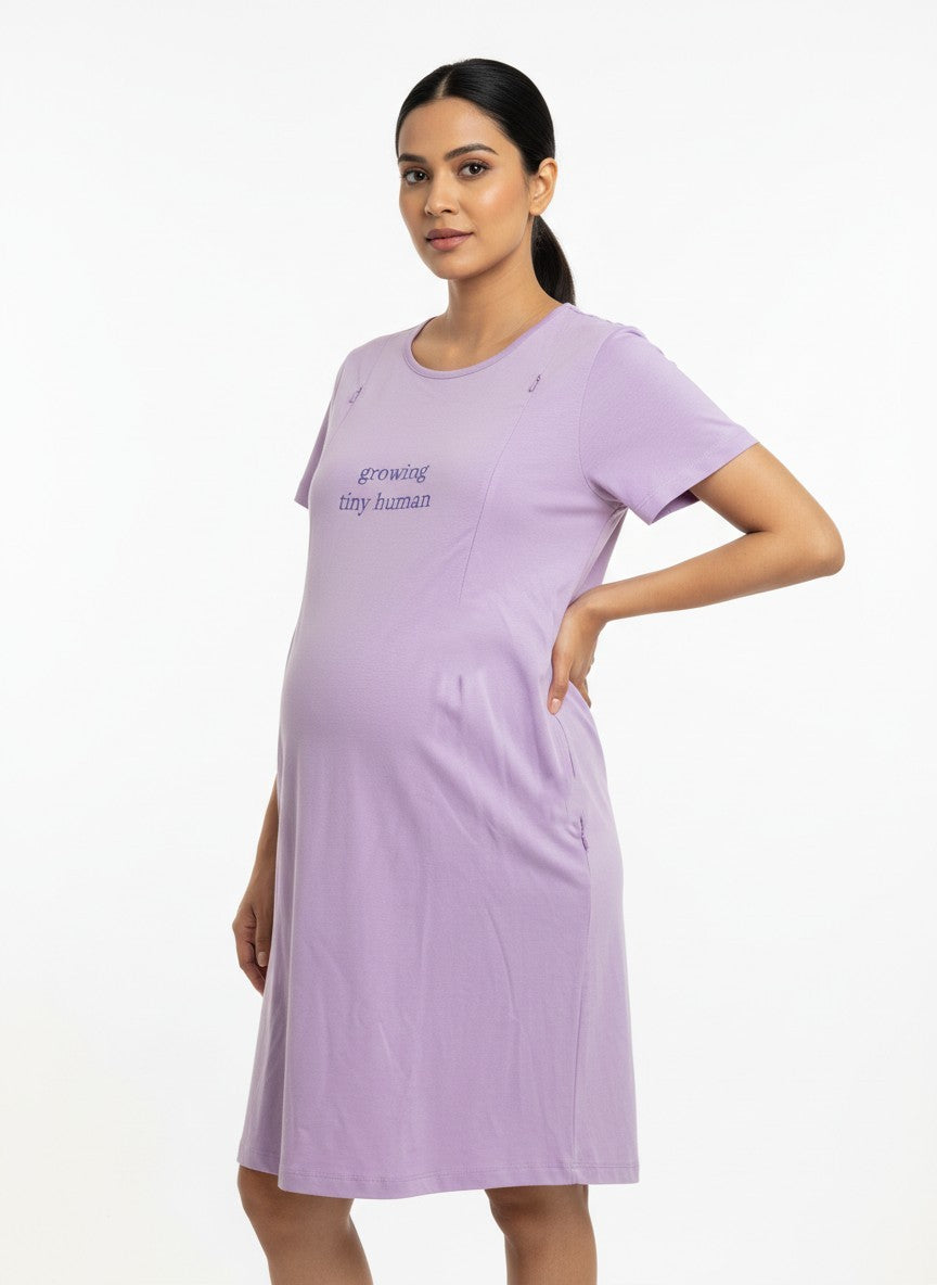 Women Maternity Feeding Zip Lounge T-Shirt- Lavender