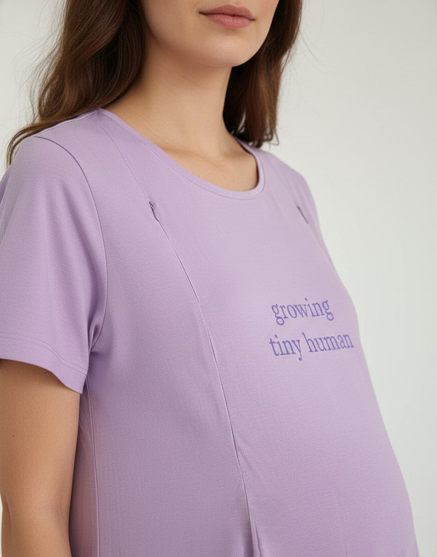 Women Maternity Feeding Zip Lounge T-Shirt- Lavender