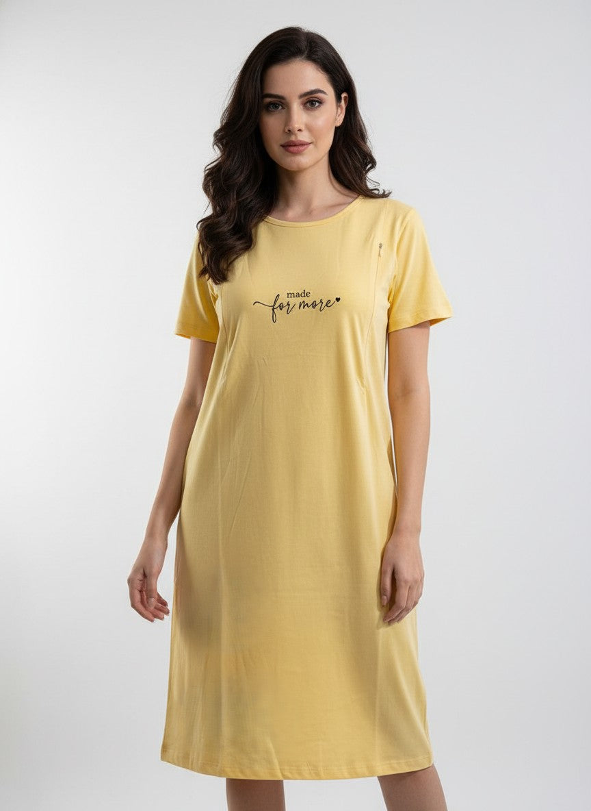 Women Maternity Feeding Zip Lounge T-shirt- Yellow