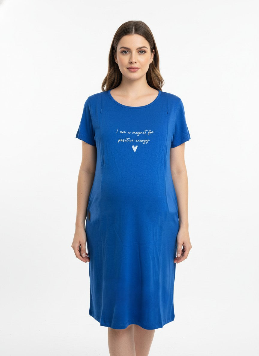 Women Maternity Feeding Zip Lounge T-Shirt- Royal Blue