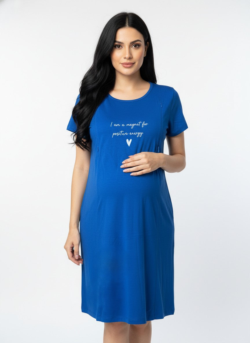 Women Maternity Feeding Zip Lounge T-Shirt- Royal Blue