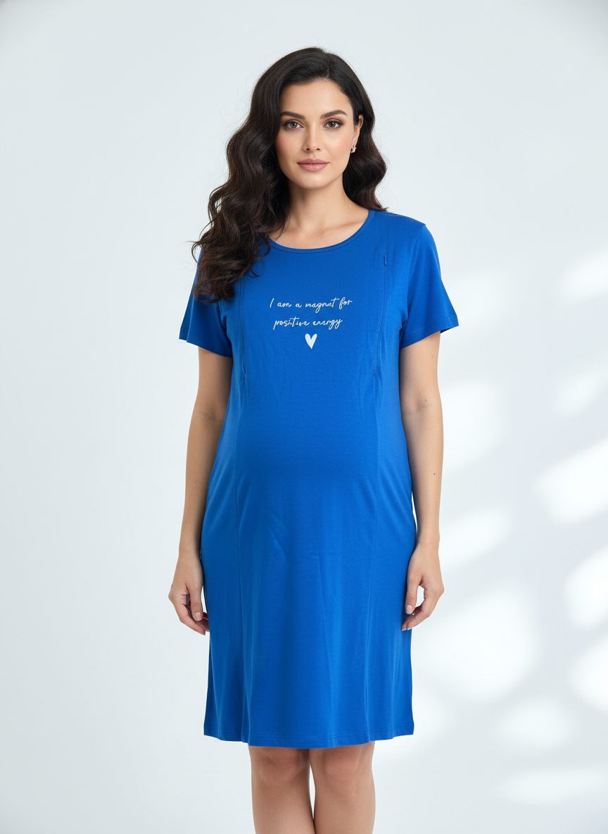 Women Maternity Feeding Zip Lounge T-Shirt- Royal Blue