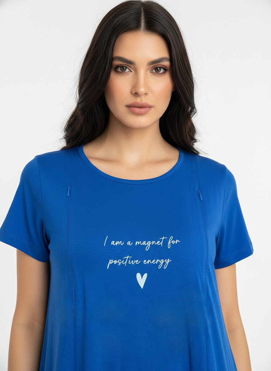 Women Maternity Feeding Zip Lounge T-Shirt- Royal Blue