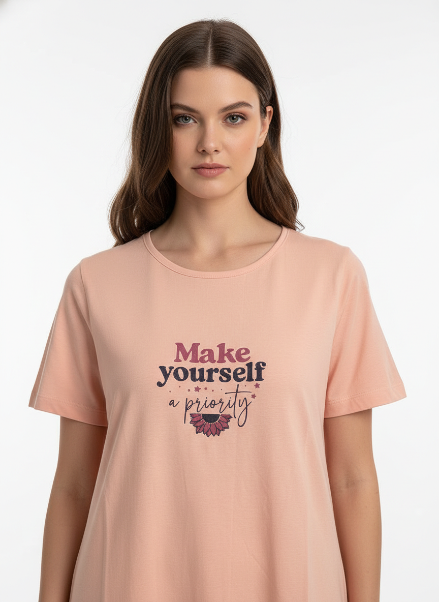 Women Lounge T-Shirt- Peach