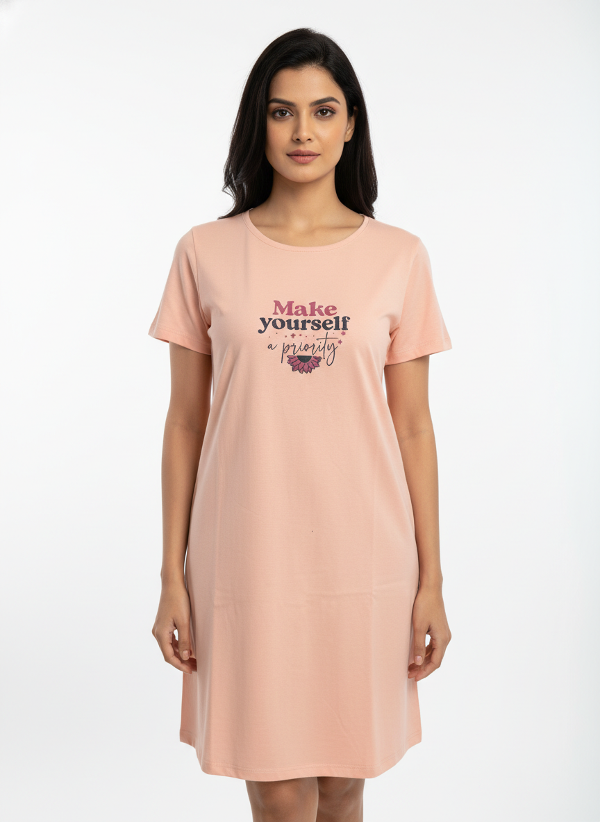 Women Lounge T-Shirt- Peach