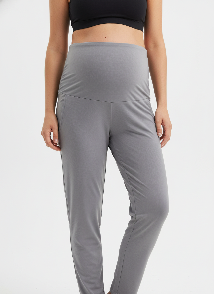 Women Maternity Regular-Fit Track Pant-Grey