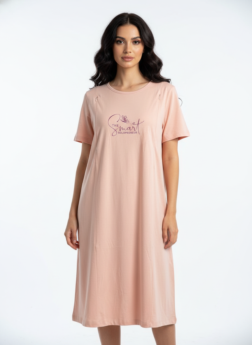 Women Maternity Feeding Zip Lounge T-Shirt- Peach