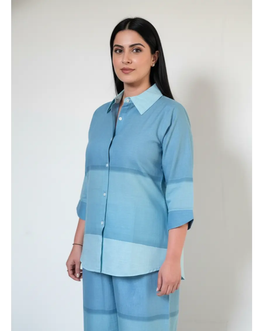 Cambric Cotton Breathable Light Blue Colour Ombre Co-ord Set
