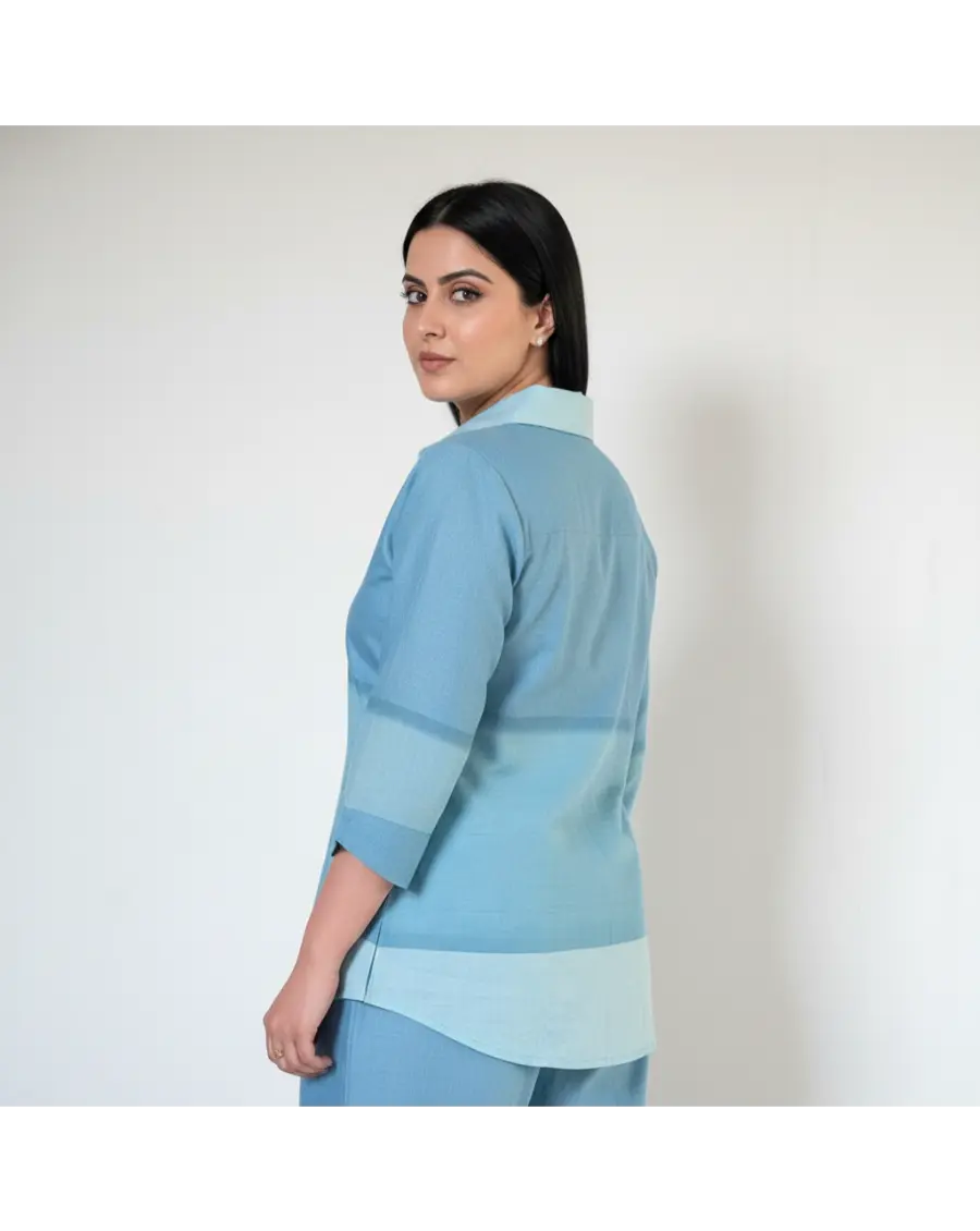 Cambric Cotton Breathable Light Blue Colour Ombre Co-ord Set