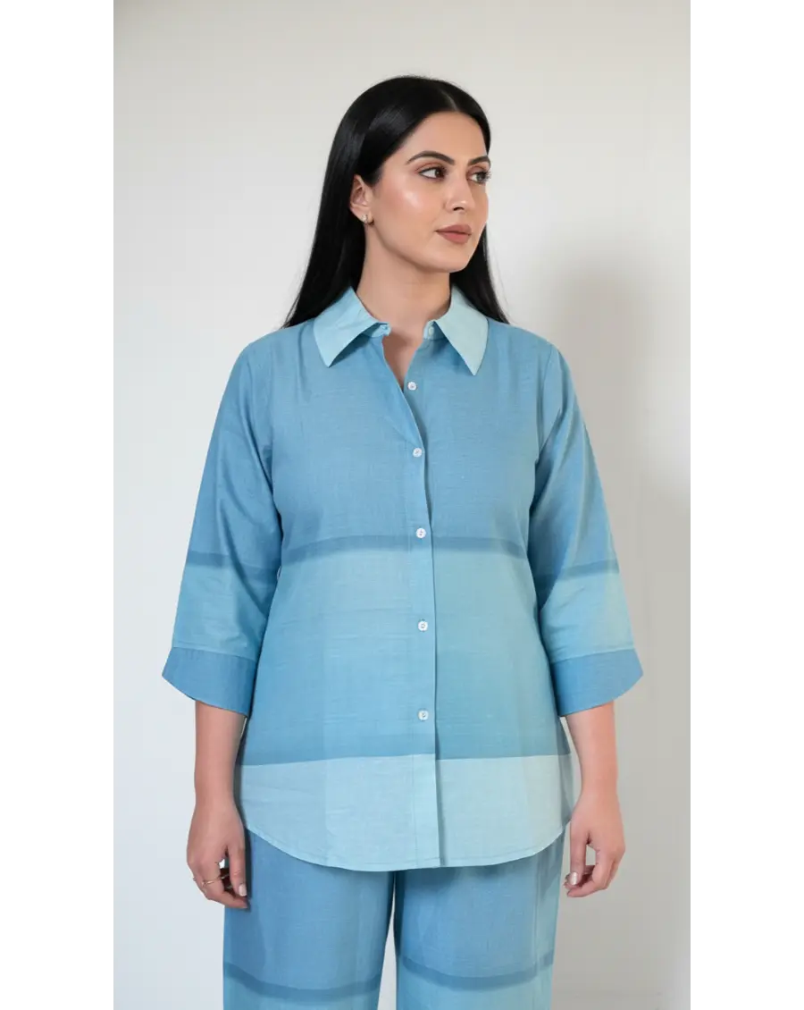 Cambric Cotton Breathable Light Blue Colour Ombre Co-ord Set