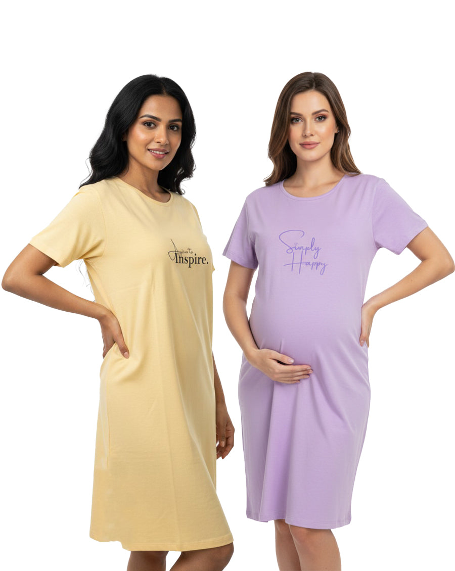 Pack of 2-Women Maternity Lounge T-Shirt- Yellow ,Lavender
