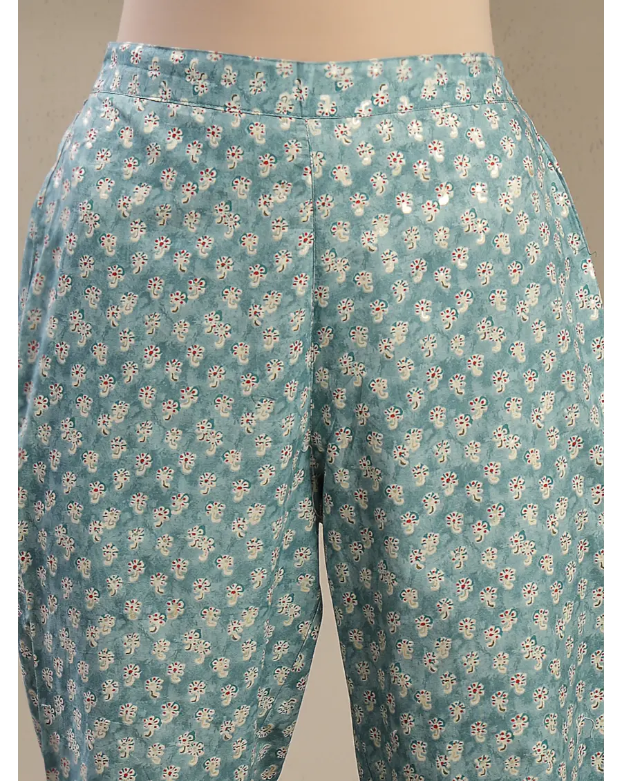 Women Green Printed Cotton Fabric Anarkali Kurta Set